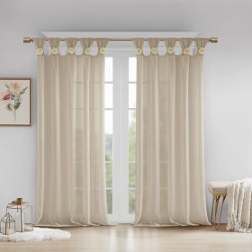 Floral Embellished Cuff Tab Top Solid Curtain Panel(Only 1 Pc Panel) (Color: as Pic)