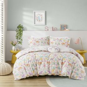 Floral Reversible Cotton Duvet Cover Set with Throw Pillow (Color: as Pic)